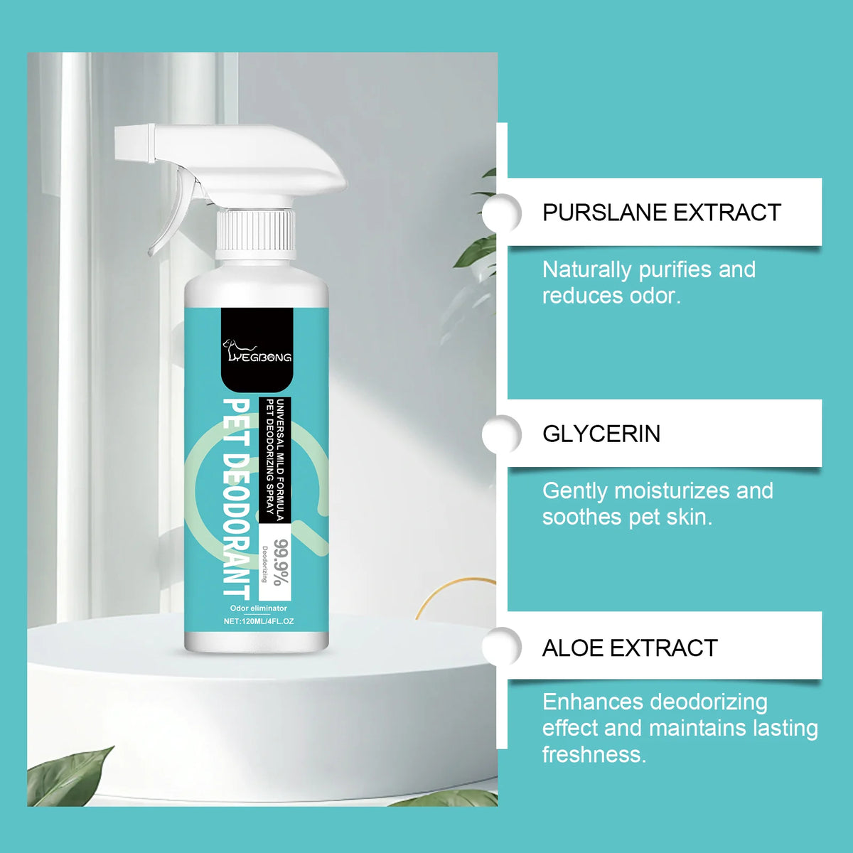 Pet Deodorant Spray, Gentle Pet Odor Eliminator for Dogs & Cats, Instantly Remove Bad Smell for Pet Bedding, Carpet & Home Surfaces, 120ML