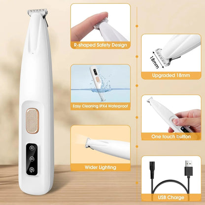 Saffory Electric Pet Paw Trimmer, Rechargeable Low-Noise Trimmer with LED Light for Dogs & Cats